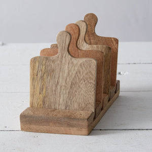 Rustic Cutting Board Coasters with Caddy