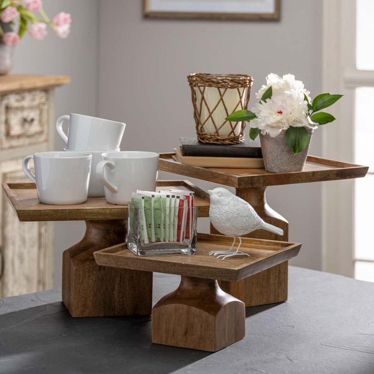 Heirloom Mango Wood Serving Pedestals