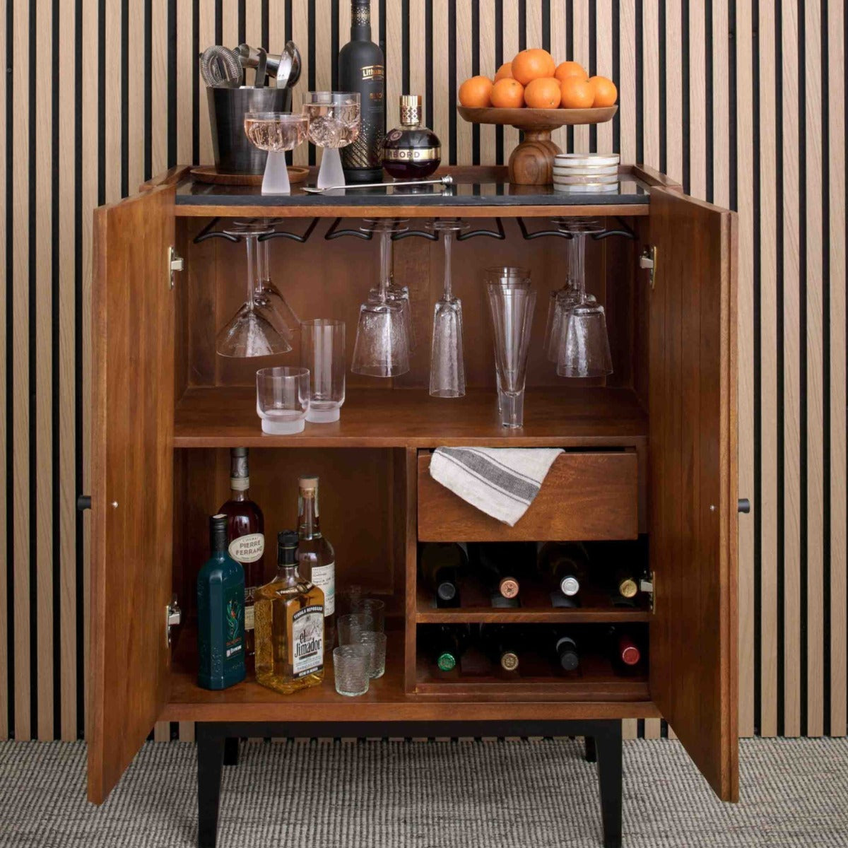 Essential Bar Cabinet | Timeless Elegance for Your Home Bar - Iron Accents