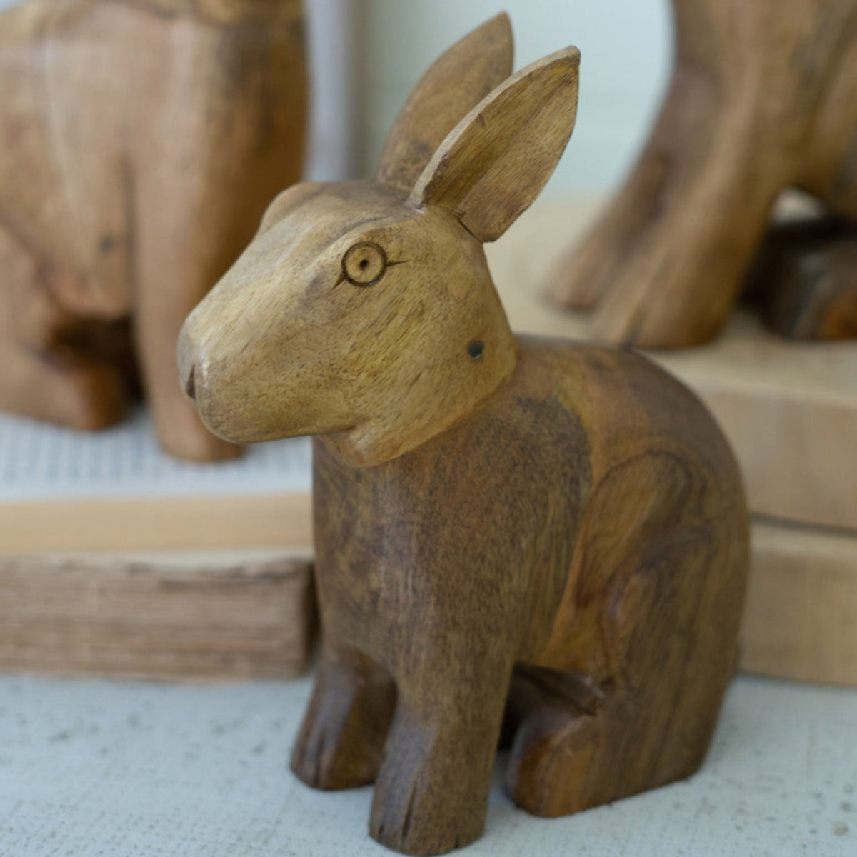 Rustic Wooden Rabbits - Iron Accents