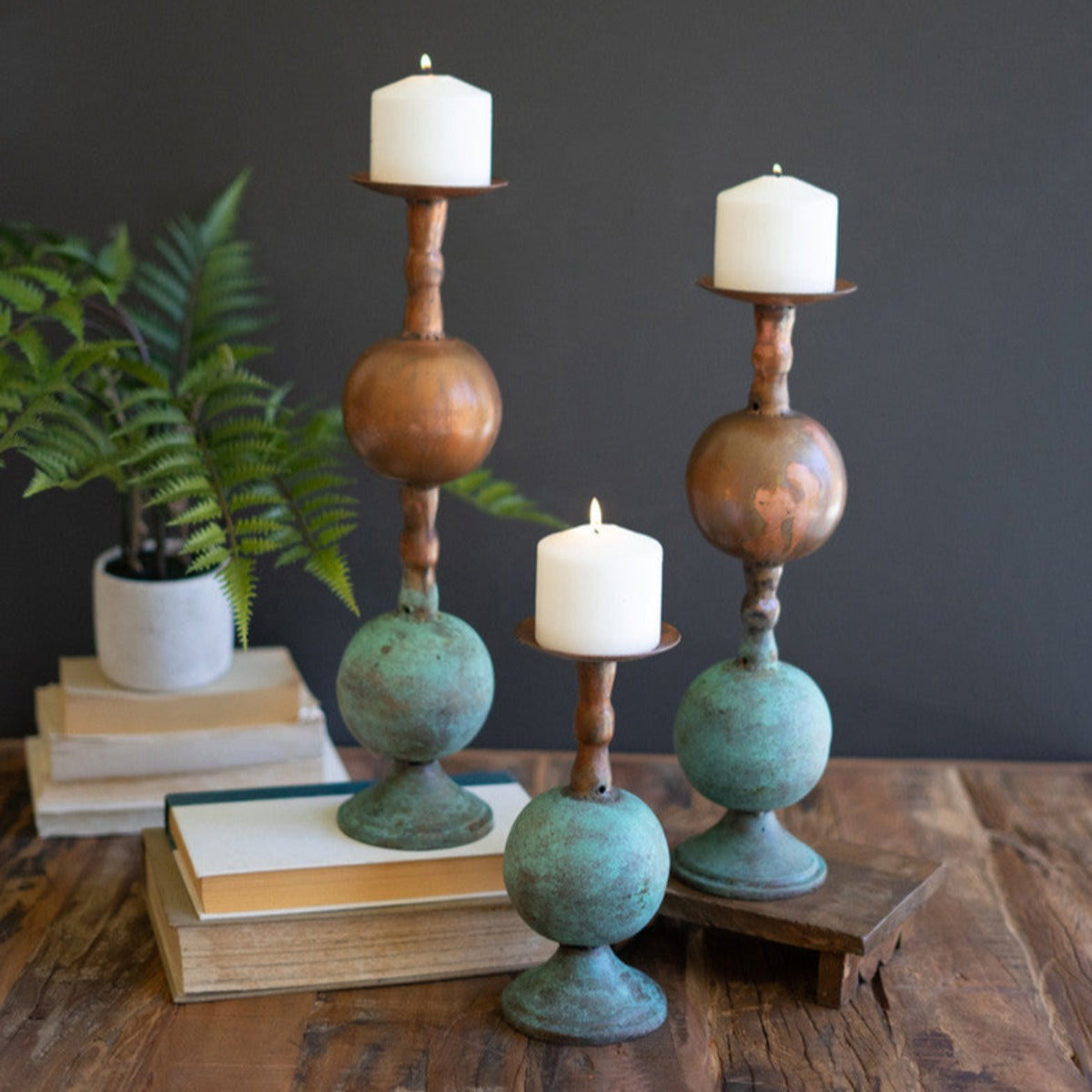 Copper Patina Candle Holders