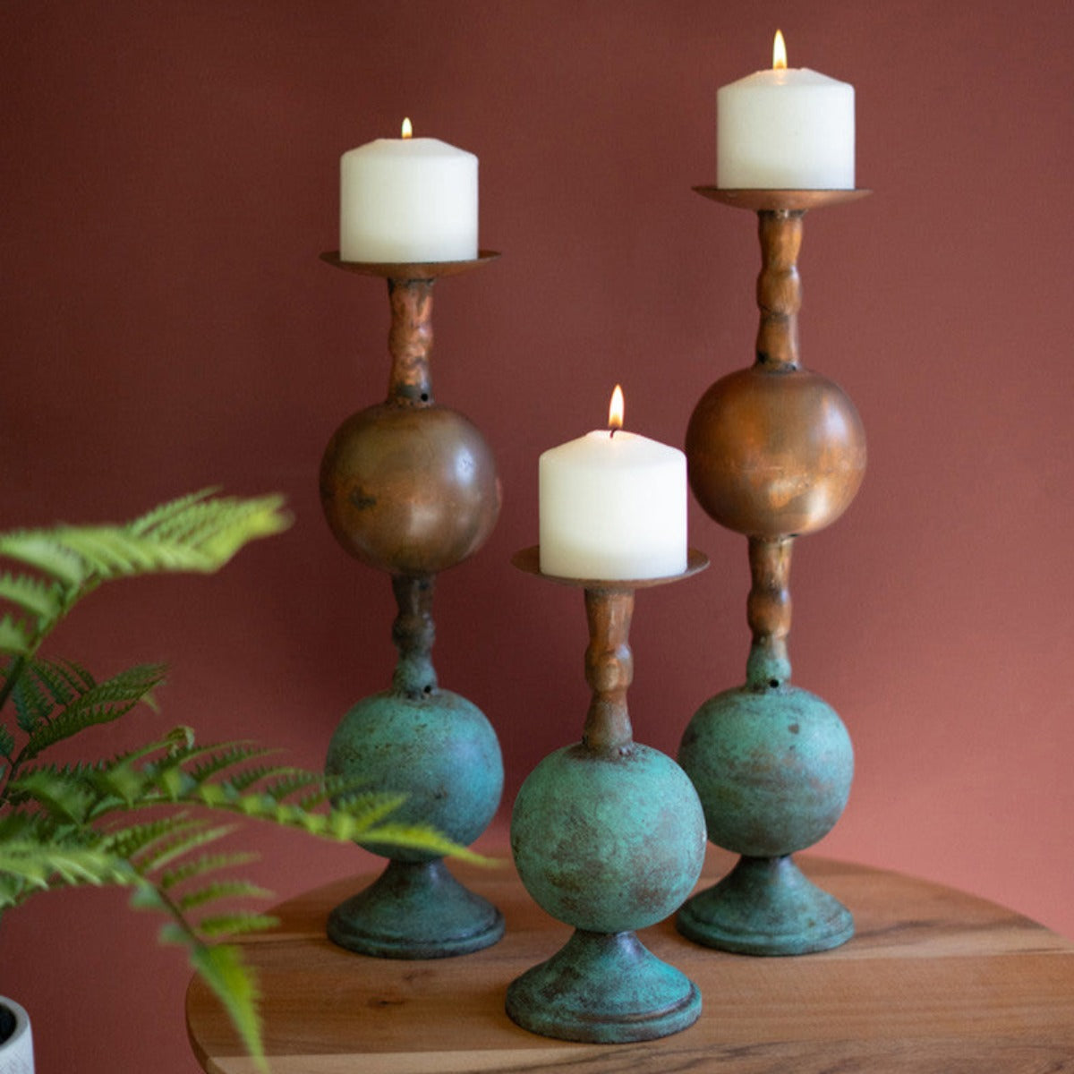 Copper Patina Candle Holders