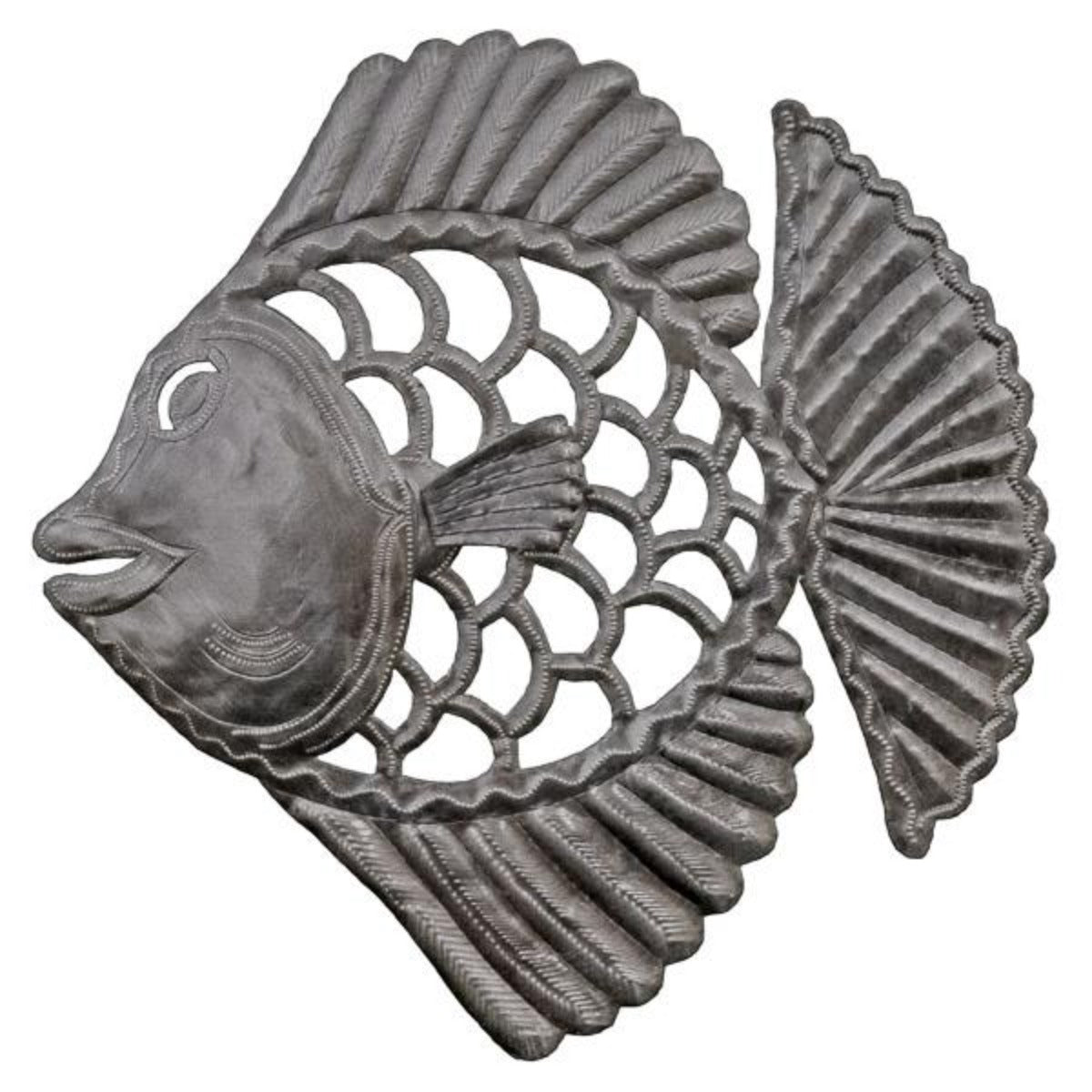 Scroll Metal Fish Plaque - Iron Accents