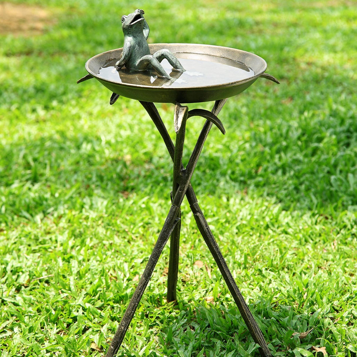 Happy Frog Birdbath - Iron Accents