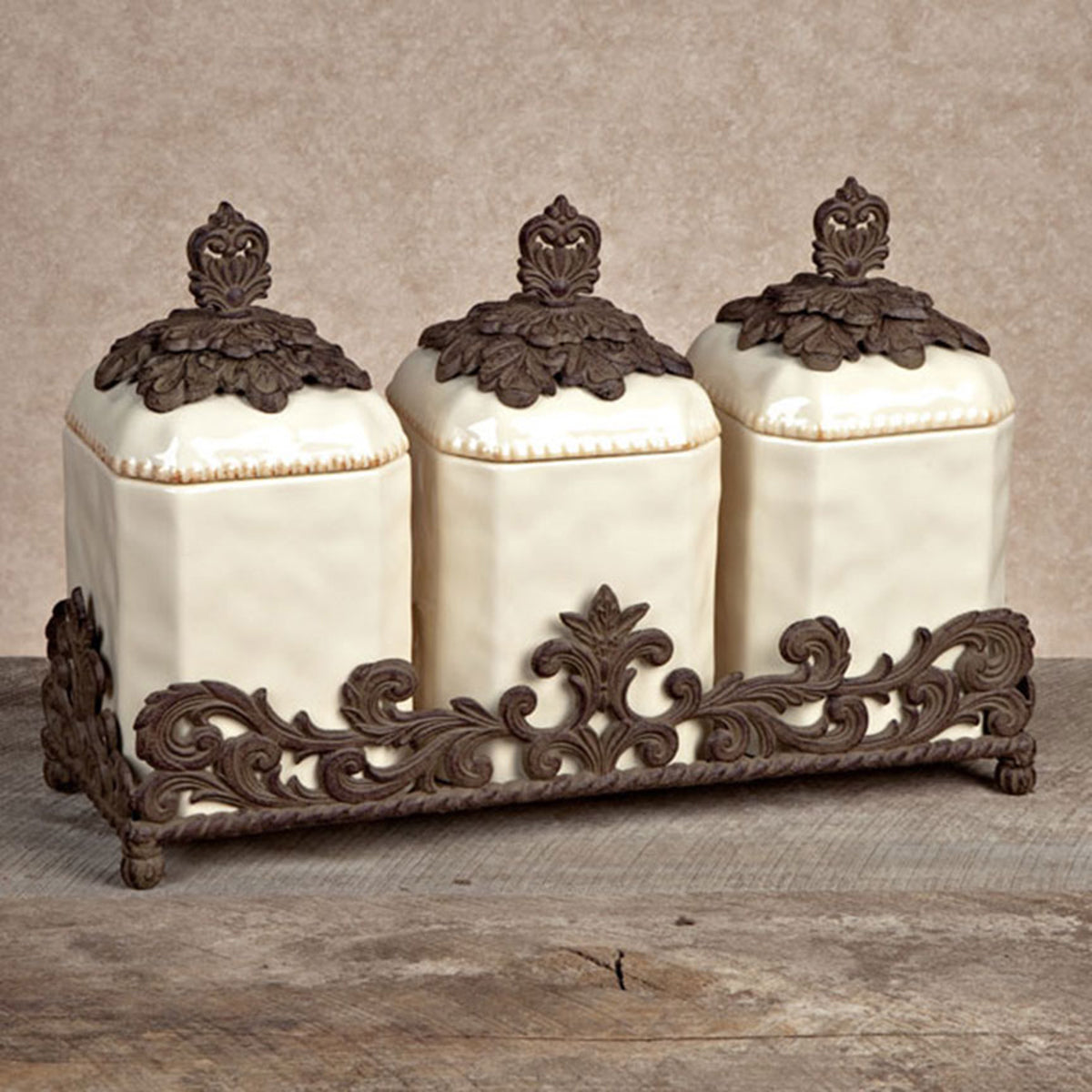 The GG Collection Acanthus 3 Piece Kitchen Canister Set 