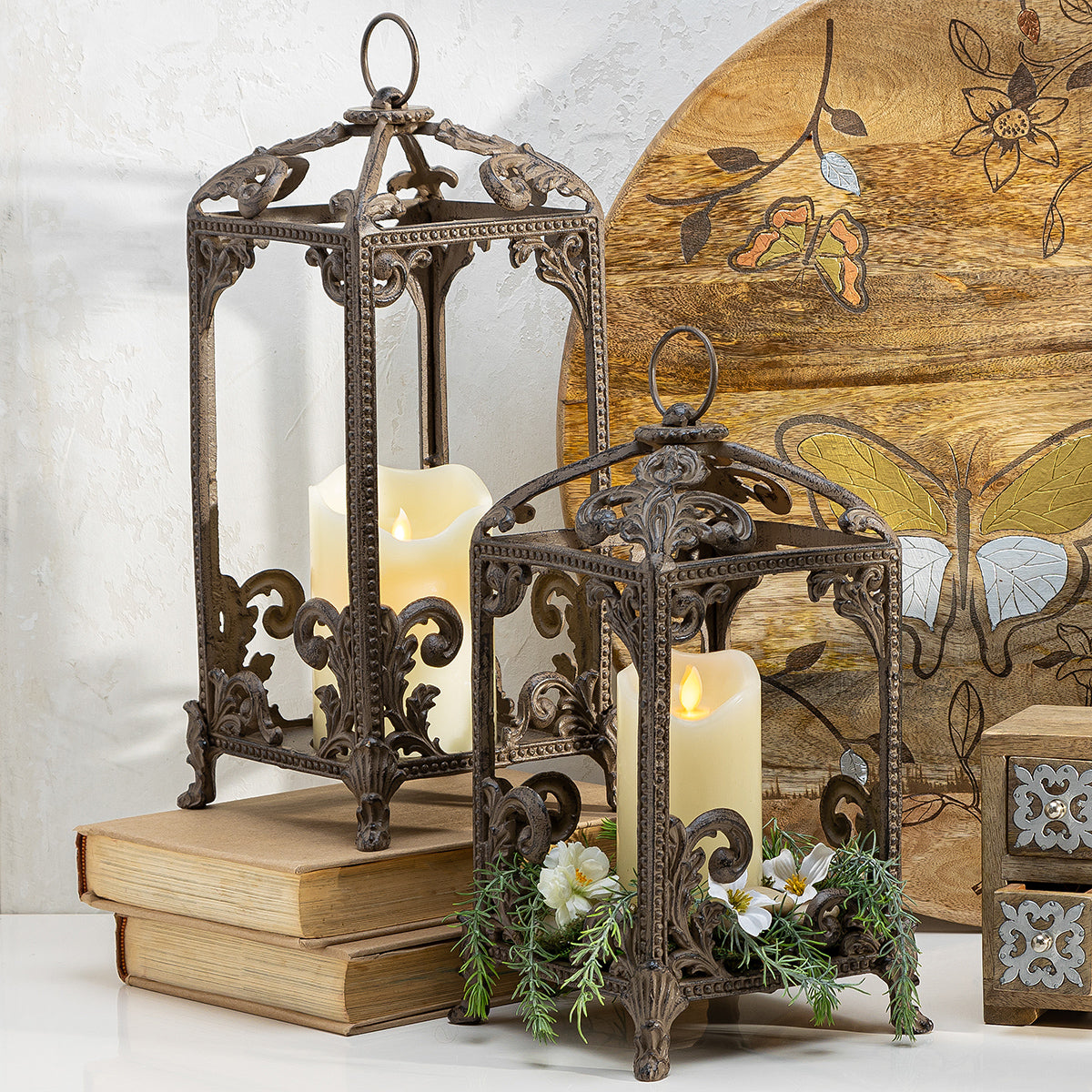 Candle Hurricane Lantern, For Table Top, Mantle, Wall Hanging, or Garden  Display, Indoor & Outdoor Use, Gold