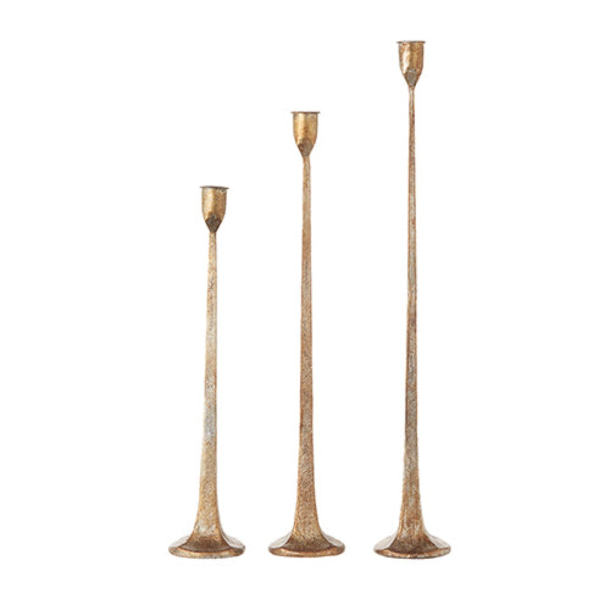 Antique Brass Trumpet Taper Candle Holders Set Of 3 By Kalalou