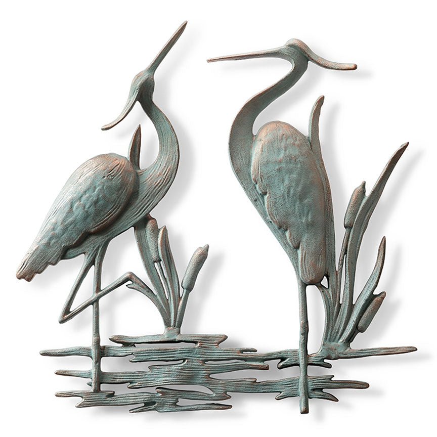 Double Garden Heron Wall Plaque-Iron Accents