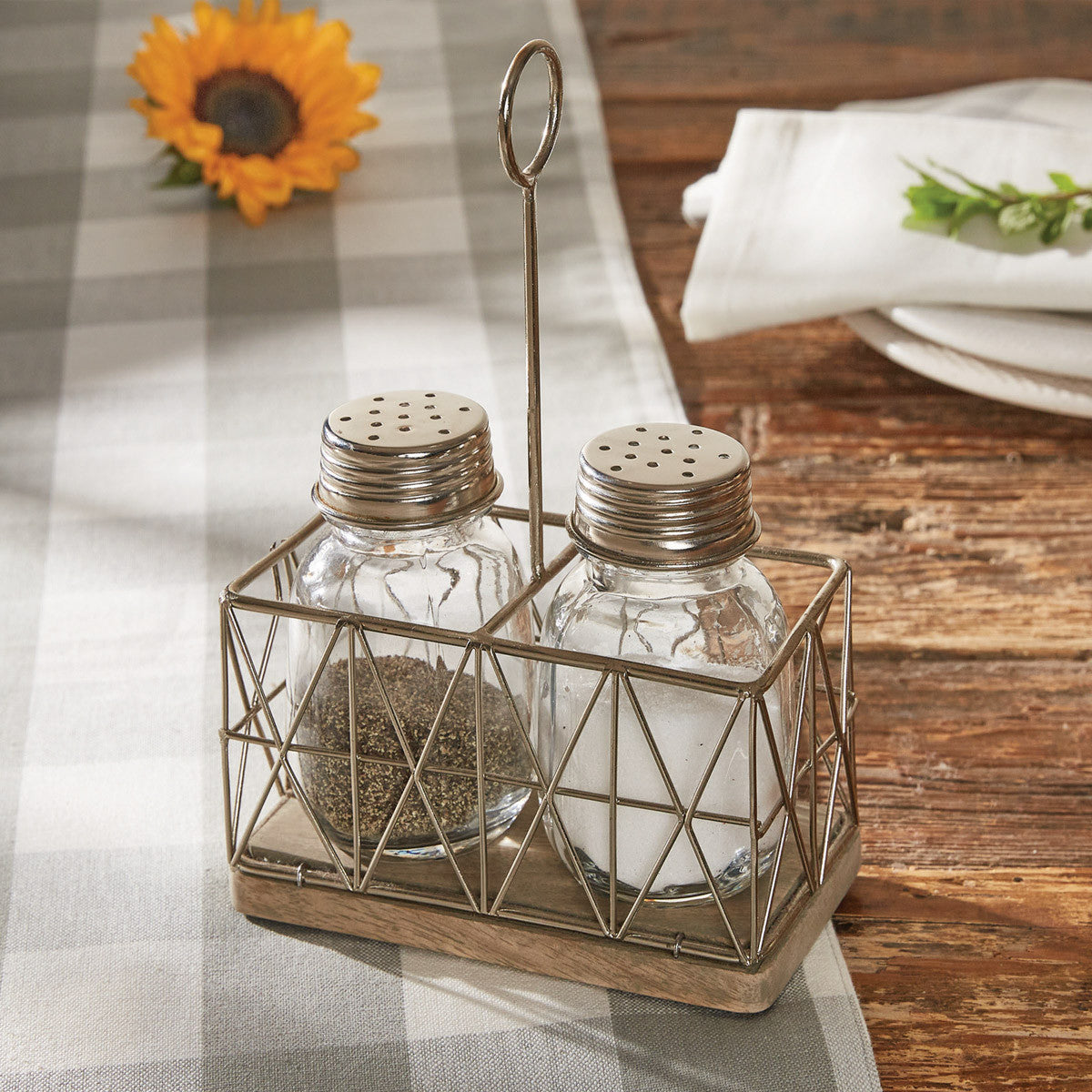Galvanized Salt and Pepper Caddy with Ring