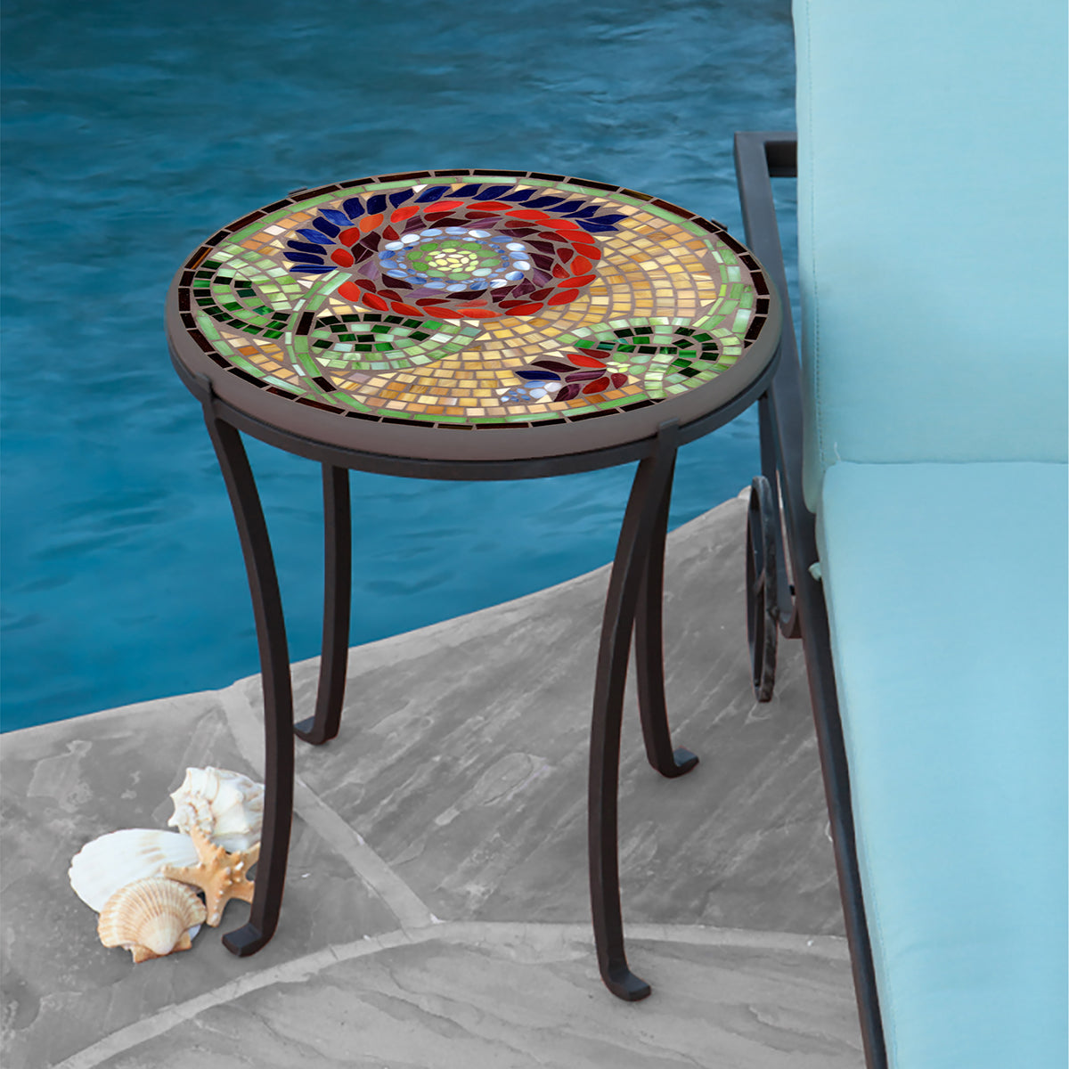 Dahlia Mosaic Chaise Table Neille Olson Mosaics Iron Accents