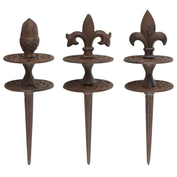 FIVE Total Fleur De Lis ALL Metal Hose Guides with cast top iron finial tops