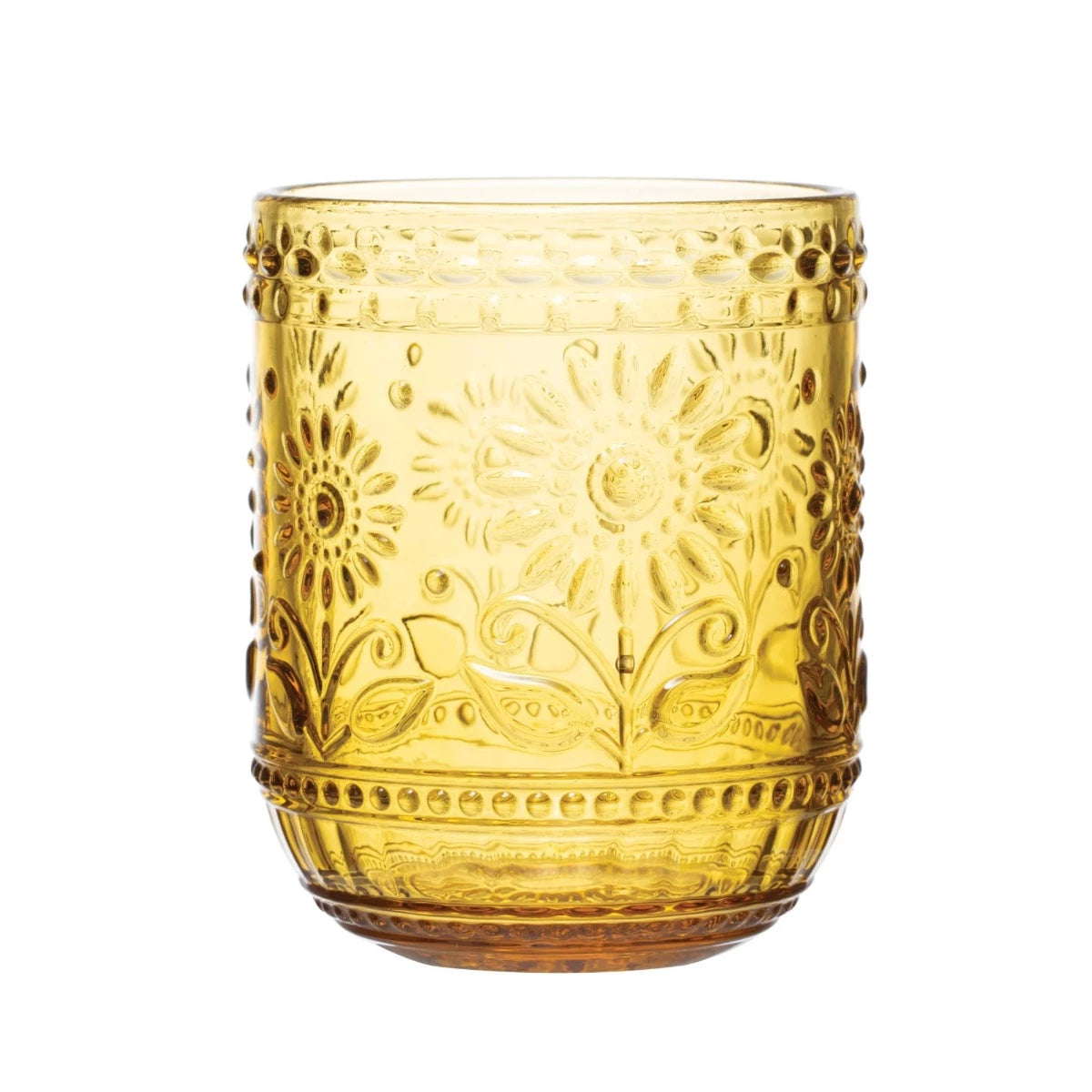 Amber Floral Embossed Drinking Glasses - Set of 4