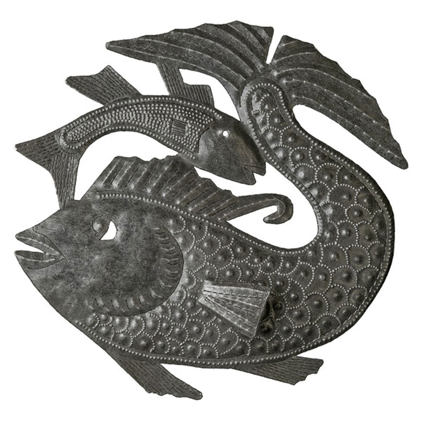 Scroll Metal Fish Plaque - Iron Accents