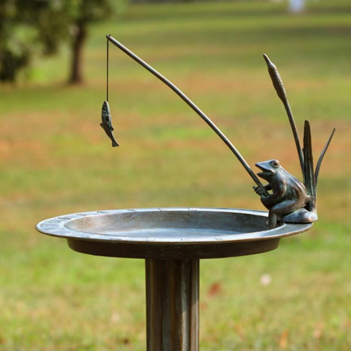 Fishing Frog Birdbath / Sundial - Iron Accents