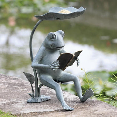 Frog Birdfeeder with LED Light - Iron Accents