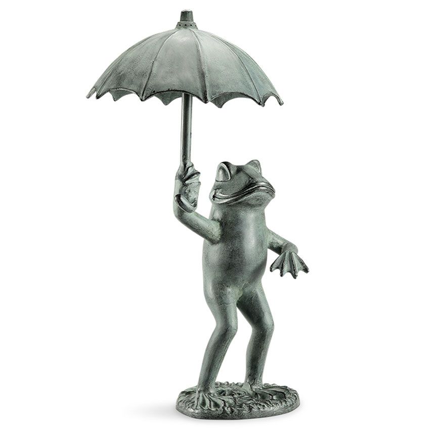 Frog w/ Umbrella Garden Spitter-Iron Accents