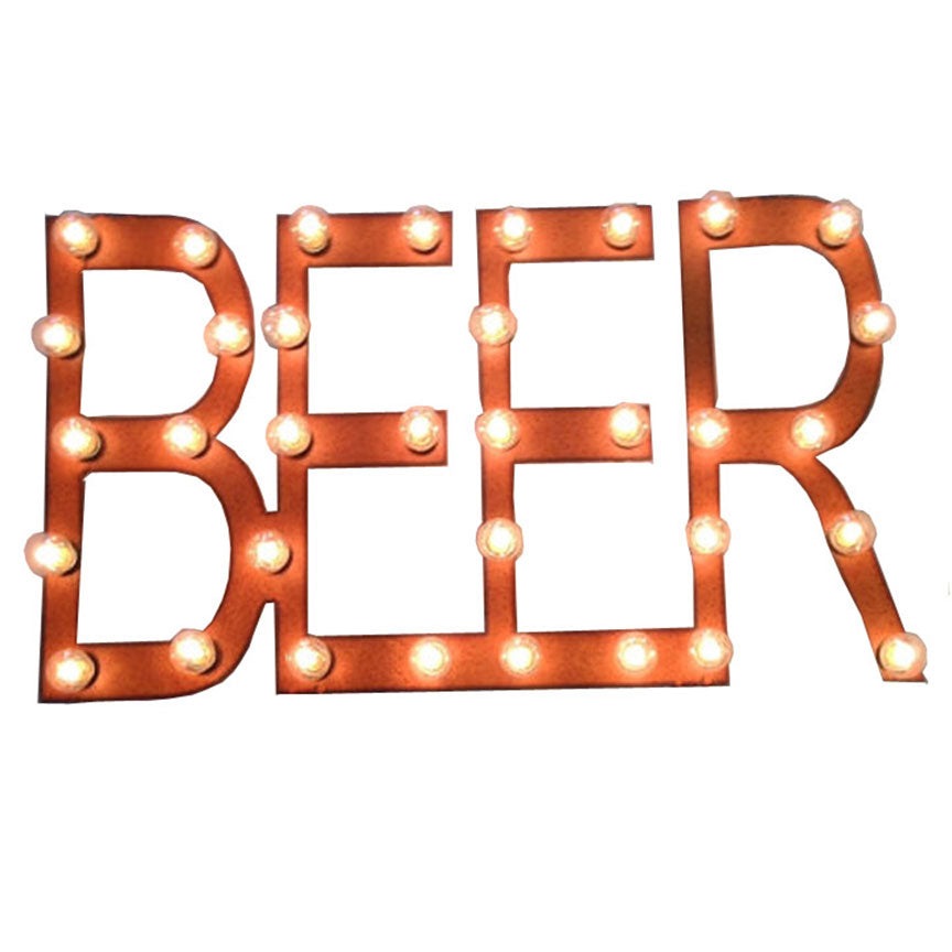 Lighted Metal Sign - Beer-Iron Accents