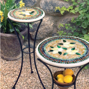 Plant Stand – Brown Metal with Mosaic Glass Design – 19.5-inches