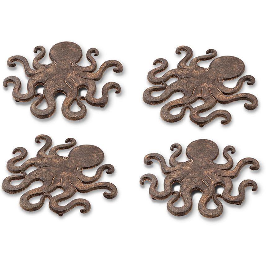 Cast Iron Octopus Wall Hooks - Set of 4