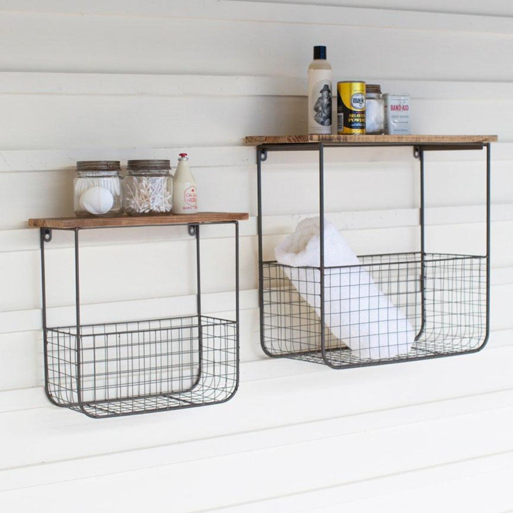 Wire Wall Shelves w/ Baskets - Iron Accents